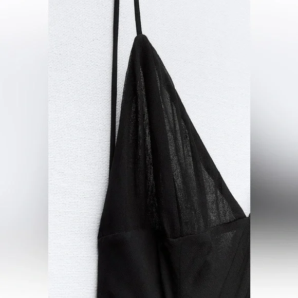 Last one 🚨Zara STRAPPY GAUZE Maxi Dress V-neck Open back strap Lining M NWT - Picture 10 of 13